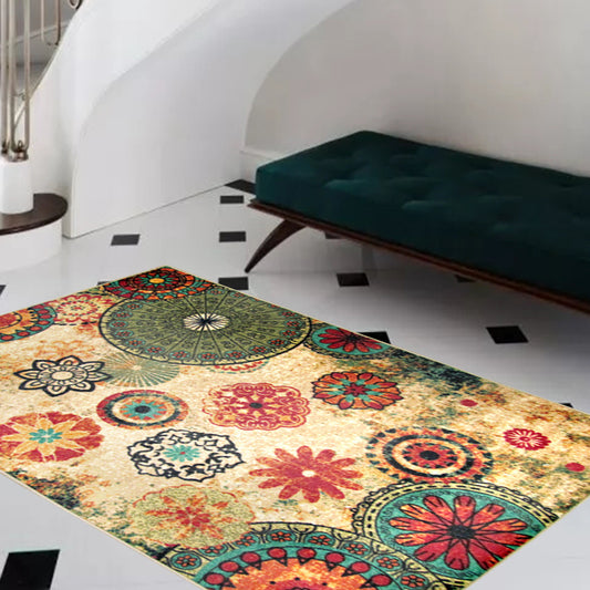 Funky Floral Circle Rug in Yellow Bohemian Carpet Polyester Anti-Slip Carpet for Bedroom Clearhalo 'Area Rug' 'Bohemian' 'Rugs' Rug' 1516351