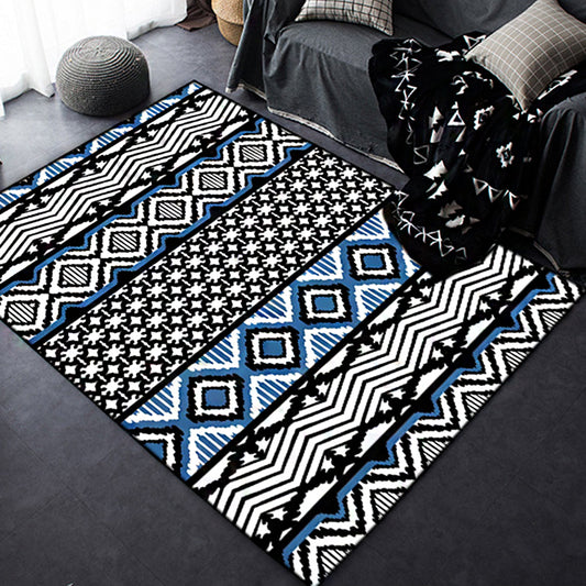 Retro Geometric Wave Stripe Rug in Black Bohemian Carpet Polyester Non-Slip Backing Rug for Living Room Blue Clearhalo 'Area Rug' 'Bohemian' 'Rugs' Rug' 1516355