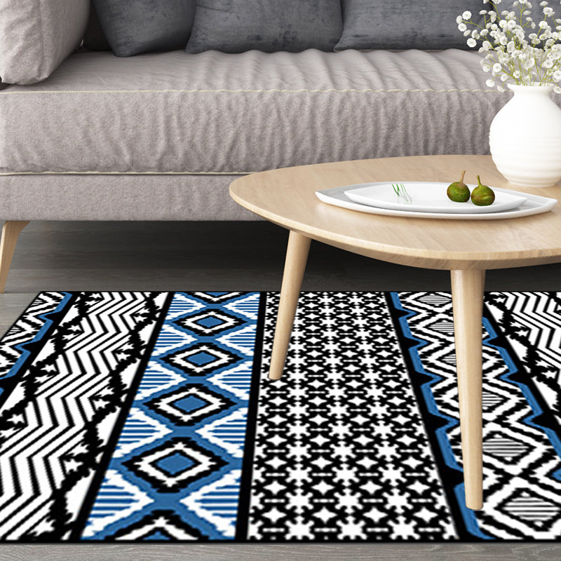Retro Geometric Wave Stripe Rug in Black Bohemian Carpet Polyester Non-Slip Backing Rug for Living Room Clearhalo 'Area Rug' 'Bohemian' 'Rugs' Rug' 1516356
