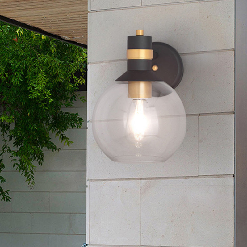 Clear Glass Black Wall Sconce Lighting Cylinder/Semicircle/Square 1-Light Industrial Light Fixture, 6"/8" Wide Clear 8" Semicircle Clearhalo 'Art deco wall lights' 'Cast Iron' 'Glass' 'Industrial wall lights' 'Industrial' 'Middle century wall lights' 'Modern' 'Rustic wall lights' 'Tiffany' 'Traditional wall lights' 'Wall Lamps & Sconces' 'Wall Lights' Lighting' 151637