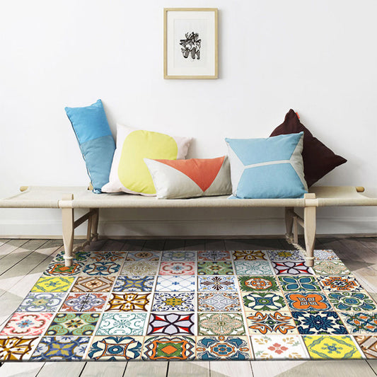 Multi-color Moroccan Rug Polyester Geometric Floral Square Pattern Rug Anti-Slip Carpet for Home Decoration White Clearhalo 'Area Rug' 'Moroccan' 'Rugs' Rug' 1516377