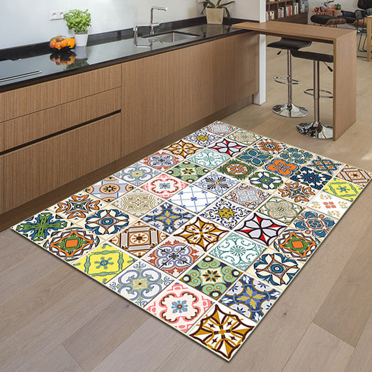 Multi-color Moroccan Rug Polyester Geometric Floral Square Pattern Rug Anti-Slip Carpet for Home Decoration Clearhalo 'Area Rug' 'Moroccan' 'Rugs' Rug' 1516378
