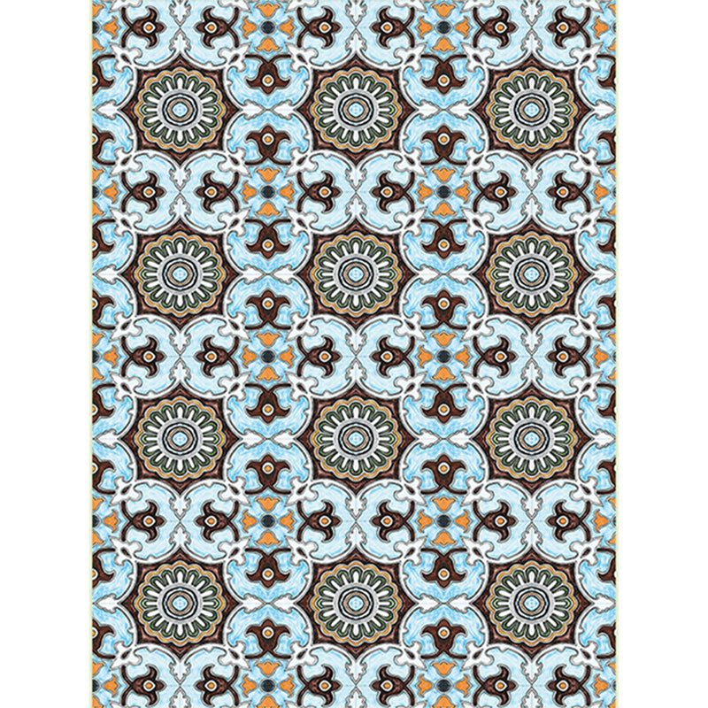 Blue and Brown Moroccan Rug Polyester Floral Pattern Rug Anti-Slip Carpet for Home Decoration Clearhalo 'Area Rug' 'Moroccan' 'Rugs' Rug' 1516387