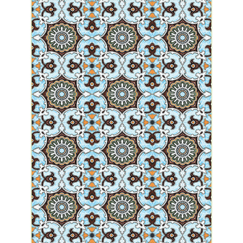 Blue and Brown Moroccan Rug Polyester Floral Pattern Rug Anti-Slip Carpet for Home Decoration Clearhalo 'Area Rug' 'Moroccan' 'Rugs' Rug' 1516387