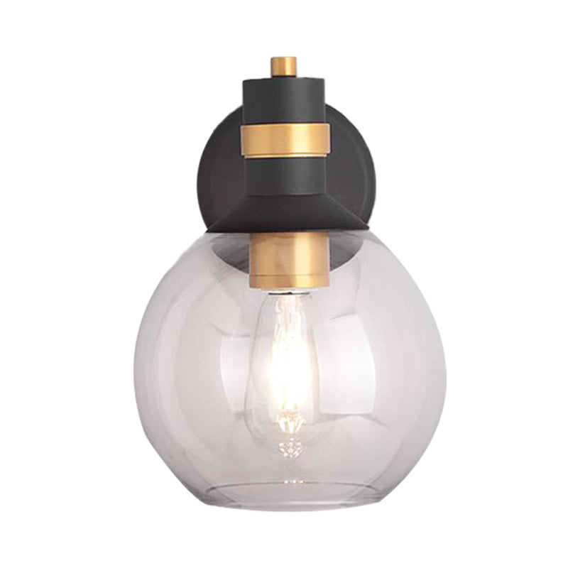Clear Glass Black Wall Sconce Lighting Cylinder/Semicircle/Square 1-Light Industrial Light Fixture, 6"/8" Wide Clearhalo 'Art deco wall lights' 'Cast Iron' 'Glass' 'Industrial wall lights' 'Industrial' 'Middle century wall lights' 'Modern' 'Rustic wall lights' 'Tiffany' 'Traditional wall lights' 'Wall Lamps & Sconces' 'Wall Lights' Lighting' 151639