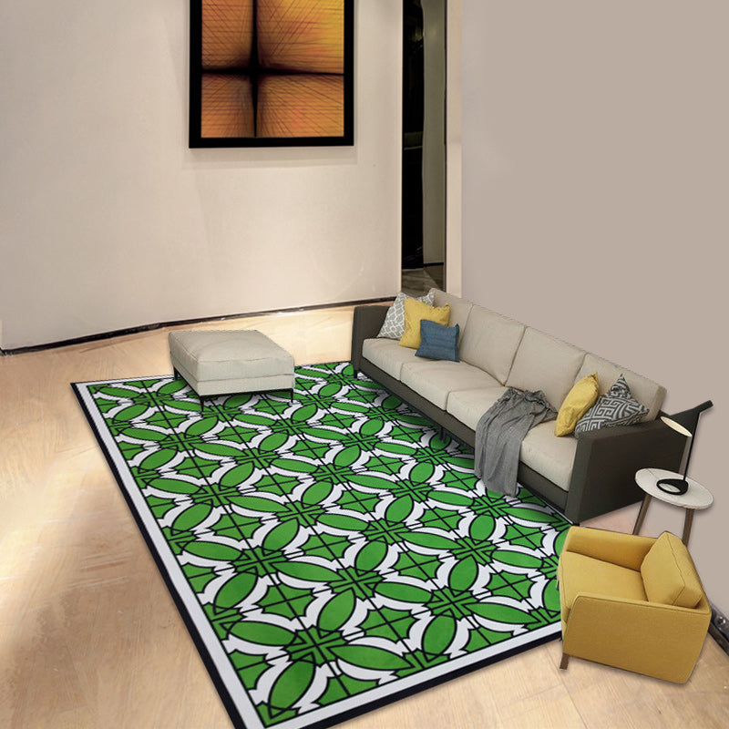 Green Bedroom Rug Moroccan Circle Cross Pattern Rug Polyester Non-Slip Backing Area Rug Clearhalo 'Area Rug' 'Moroccan' 'Rugs' Rug' 1516393