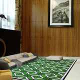 Green Bedroom Rug Moroccan Circle Cross Pattern Rug Polyester Non-Slip Backing Area Rug