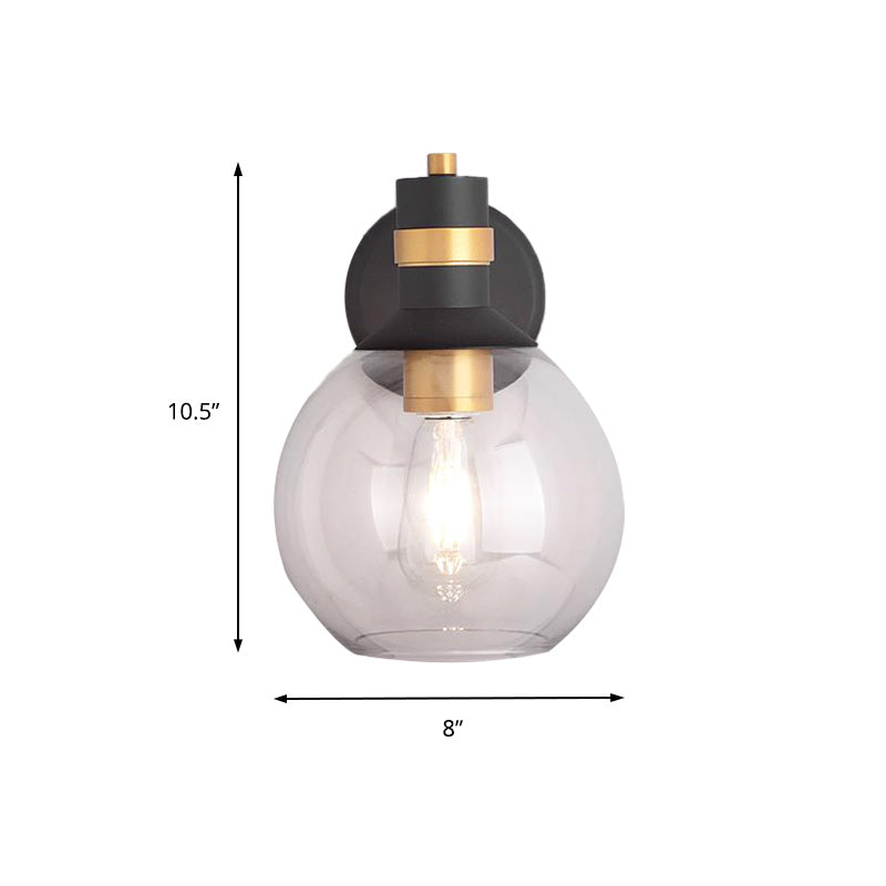 Clear Glass Black Wall Sconce Lighting Cylinder/Semicircle/Square 1-Light Industrial Light Fixture, 6"/8" Wide Clearhalo 'Art deco wall lights' 'Cast Iron' 'Glass' 'Industrial wall lights' 'Industrial' 'Middle century wall lights' 'Modern' 'Rustic wall lights' 'Tiffany' 'Traditional wall lights' 'Wall Lamps & Sconces' 'Wall Lights' Lighting' 151640