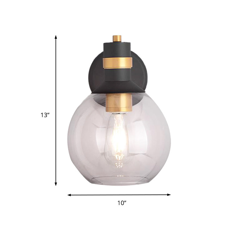 Clear Glass Black Wall Sconce Lighting Cylinder/Semicircle/Square 1-Light Industrial Light Fixture, 6"/8" Wide Clearhalo 'Art deco wall lights' 'Cast Iron' 'Glass' 'Industrial wall lights' 'Industrial' 'Middle century wall lights' 'Modern' 'Rustic wall lights' 'Tiffany' 'Traditional wall lights' 'Wall Lamps & Sconces' 'Wall Lights' Lighting' 151641