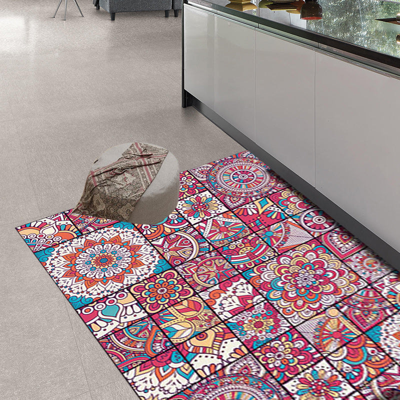 Mediterranean Moroccan Rug Multi-color Floral Square Pattern Area Rug Polyester Non-Slip Carpet for Living Room Clearhalo 'Area Rug' 'Moroccan' 'Rugs' Rug' 1516412