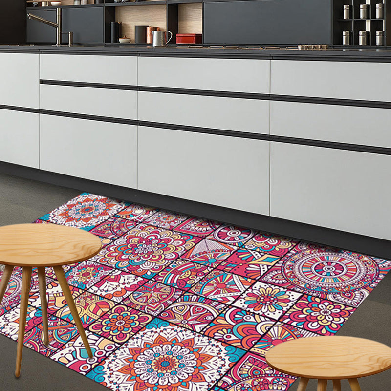 Mediterranean Moroccan Rug Multi-color Floral Square Pattern Area Rug Polyester Non-Slip Carpet for Living Room Clearhalo 'Area Rug' 'Moroccan' 'Rugs' Rug' 1516413