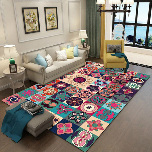 Moroccan Floral Leaf Print Rug Multicolor Polyester Carpet Anti-Slip Machine Washable Area Rug for Home Decoration Clearhalo 'Area Rug' 'Moroccan' 'Rugs' Rug' 1516419