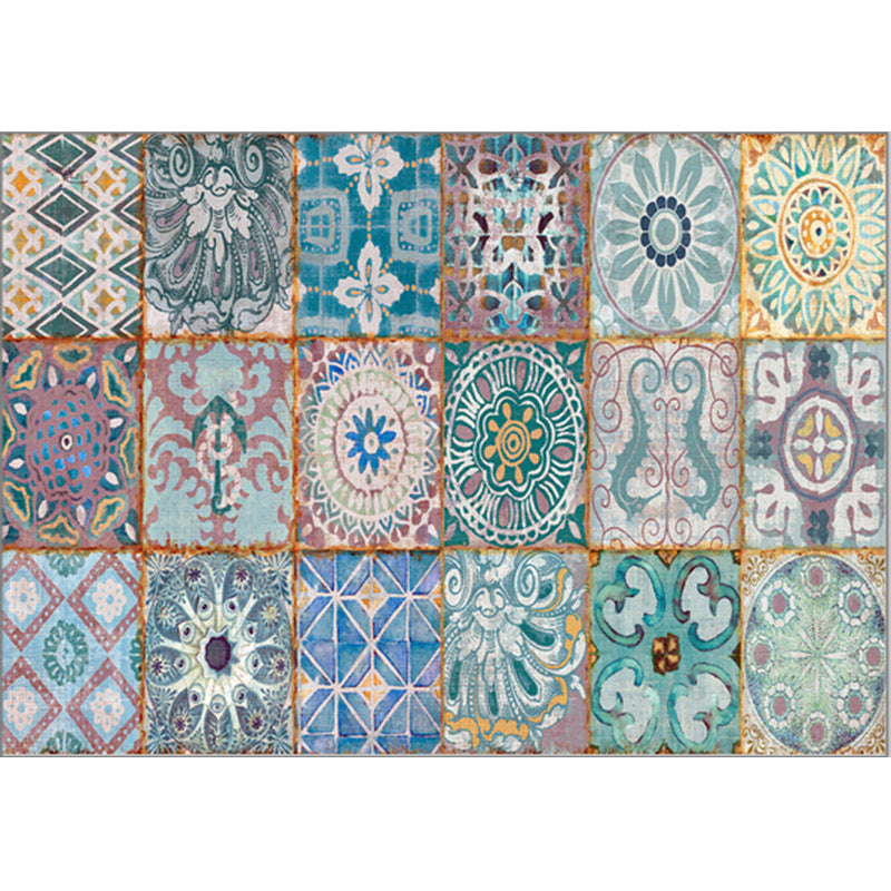 Moroccan Floral Square Pattern Rug Colorful Polyester Carpet Machine Washable Non-Slip Area Rug for Living Room Clearhalo 'Area Rug' 'Moroccan' 'Rugs' Rug' 1516428