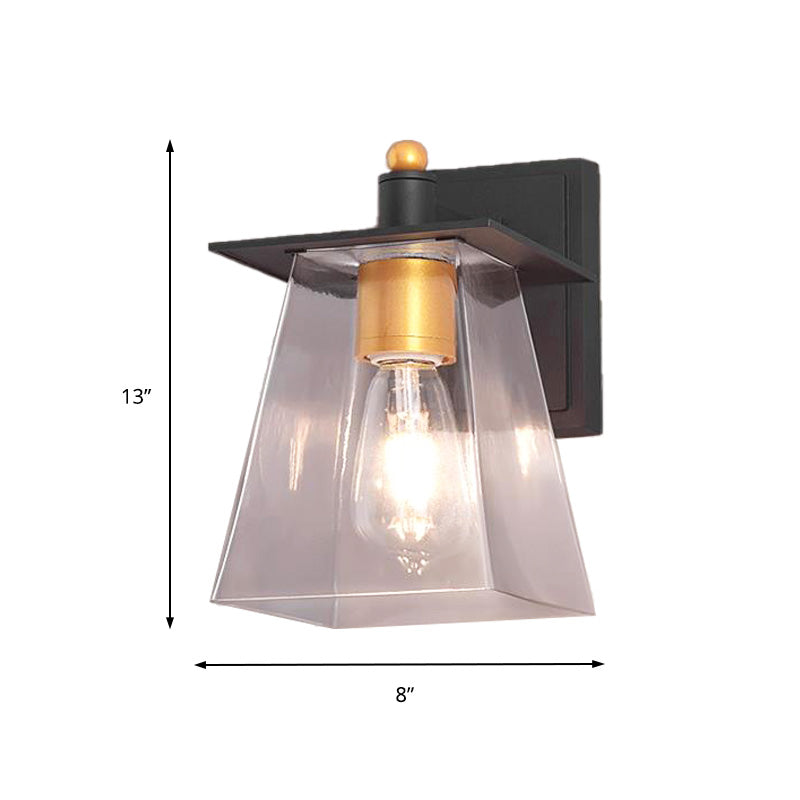 Clear Glass Black Wall Sconce Lighting Cylinder/Semicircle/Square 1-Light Industrial Light Fixture, 6"/8" Wide Clearhalo 'Art deco wall lights' 'Cast Iron' 'Glass' 'Industrial wall lights' 'Industrial' 'Middle century wall lights' 'Modern' 'Rustic wall lights' 'Tiffany' 'Traditional wall lights' 'Wall Lamps & Sconces' 'Wall Lights' Lighting' 151645