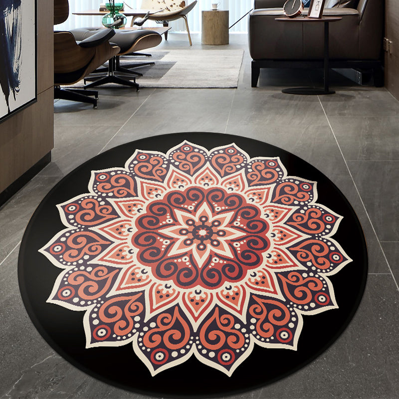 Retro Floral Area Rug Black and Red Moroccan Rug Polyester Non-Slip Backing Rug for Bedroom Clearhalo 'Area Rug' 'Moroccan' 'Rugs' Rug' 1516455