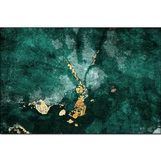 Modern Living Room Rug in Green Abstract Marble Pattern Rug Polyester Washable Area Rug