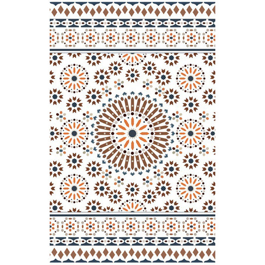 Retro Floral Circle Diamond Rug in White Bohemian Carpet Polyester Anti-Slip Carpet for Bedroom Clearhalo 'Area Rug' 'Bohemian' 'Rugs' Rug' 1516489