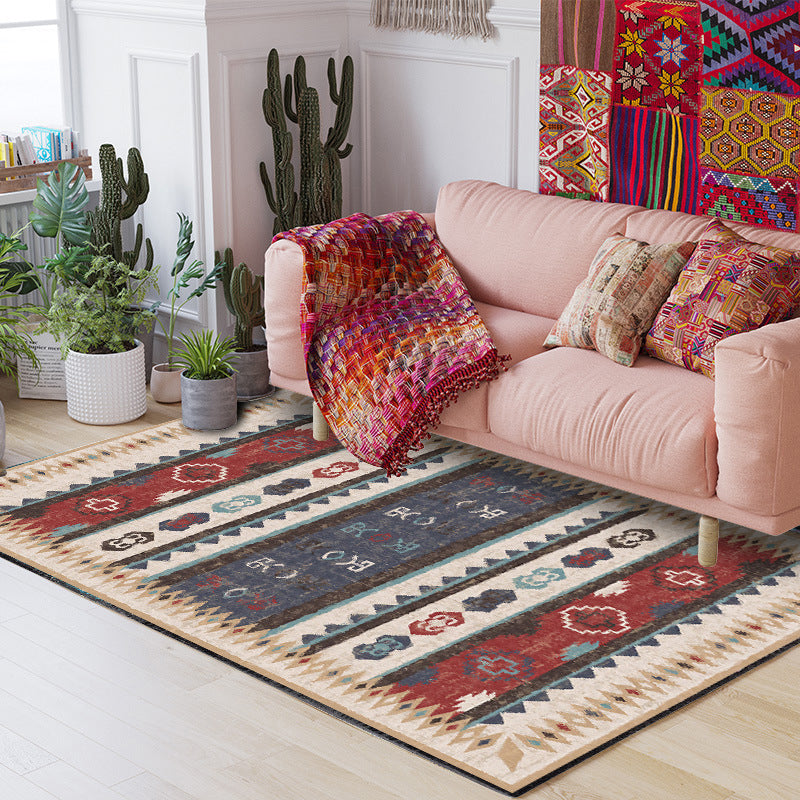 Retro Stripe Triangle Diamond Rug Colorful Bohemian Carpet Polyester Non-Slip Backing Rug for Living Room Red Clearhalo 'Area Rug' 'Bohemian' 'Rugs' Rug' 1516501