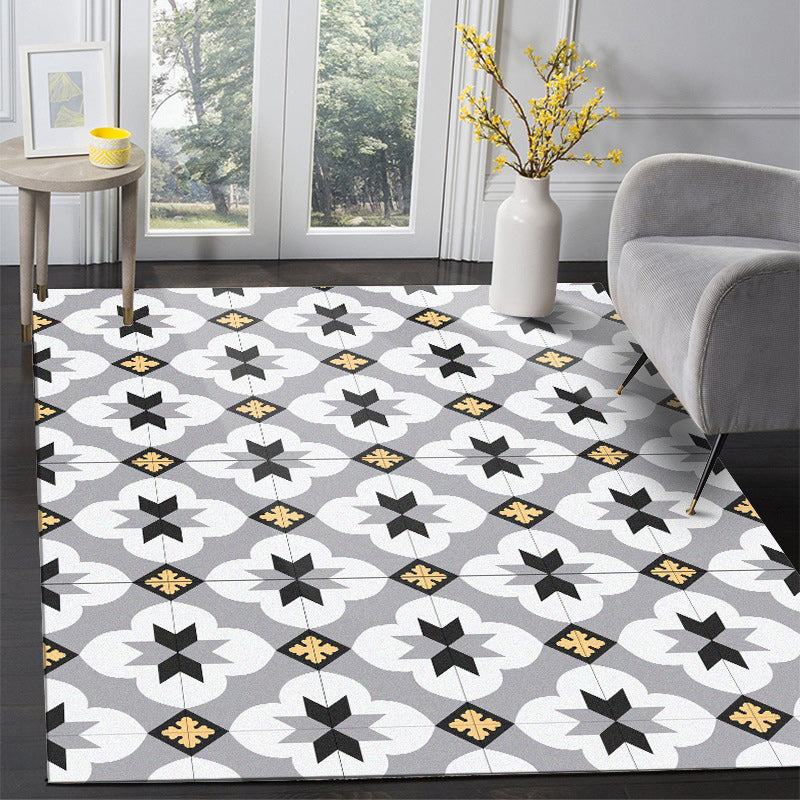 Grey Moroccan Rug Polyester Floral Diamond Print Rug Anti-Slip Carpet for Home Decoration White Clearhalo 'Area Rug' 'Moroccan' 'Rugs' Rug' 1516550