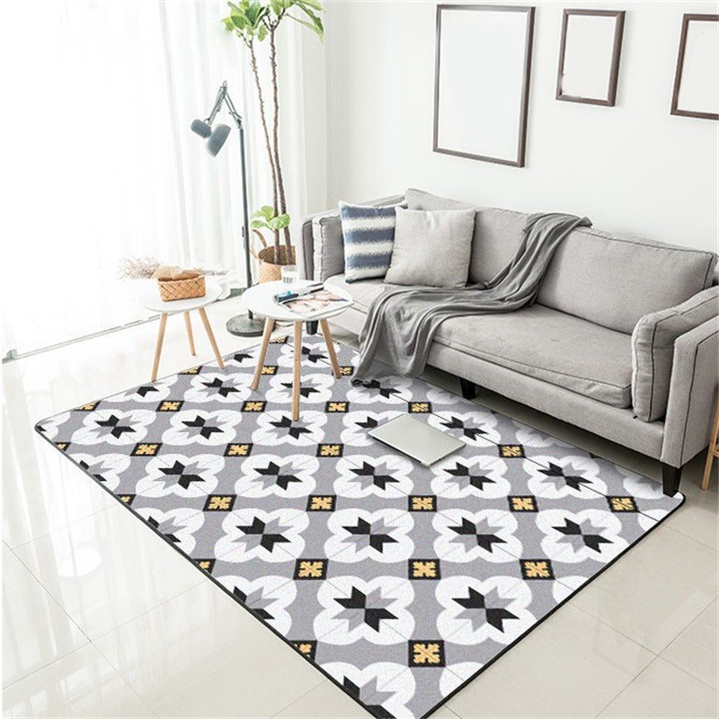 Grey Moroccan Rug Polyester Floral Diamond Print Rug Anti-Slip Carpet for Home Decoration Clearhalo 'Area Rug' 'Moroccan' 'Rugs' Rug' 1516551