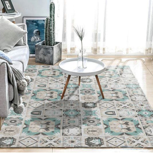 Ivory Bedroom Rug Moroccan Geometric Diamond Cross Pattern Rug Polyester Non-Slip Backing Area Rug Light Green