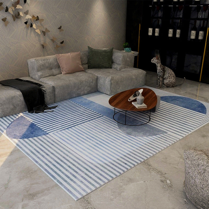 Blue and Grey Simple Rug Polyester Striped Abstract Colorblock Rug ...