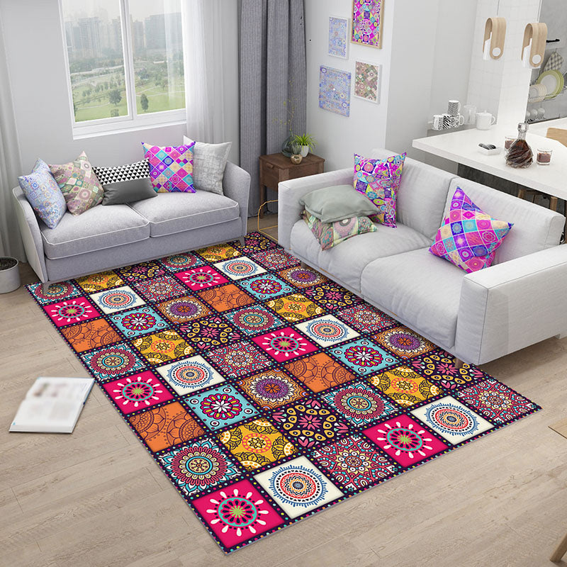 Multi-color Bedroom Rug Moroccan Floral Square Dots Pattern Rug Polyester Non-Slip Backing Area Rug Yellow Clearhalo 'Area Rug' 'Moroccan' 'Rugs' Rug' 1516606