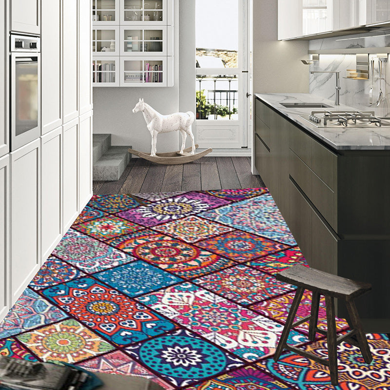 Mediterranean Moroccan Rug Multi-colored Floral Square Pattern Area Rug Polyester Machine Washable Non-Slip Carpet for Living Room Clearhalo 'Area Rug' 'Moroccan' 'Rugs' Rug' 1516614