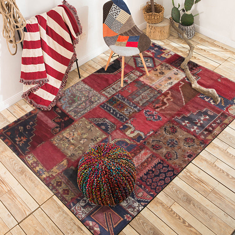 Red Bedroom Rug Moroccan Rectangle Flower Stripe Print Rug Polyester Anti-Slip Carpet Red Clearhalo 'Area Rug' 'Moroccan' 'Rugs' Rug' 1516629