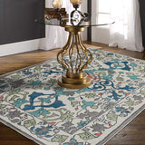 Moroccan Living Room Rug in Ivory Leaf Motif Print Carpet Polyester Anti-Slip Area Rug Clearhalo 'Area Rug' 'Moroccan' 'Rugs' Rug' 1516638