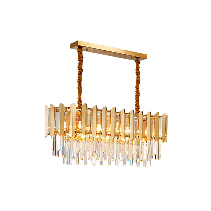 Vintage Style Linear Pendant Lamp Metal Multi Light Chandelier Hanging Light with Faceted Crystal in Brass Finish Clearhalo 'Ceiling Lights' 'Island Lights' Lighting' 151664