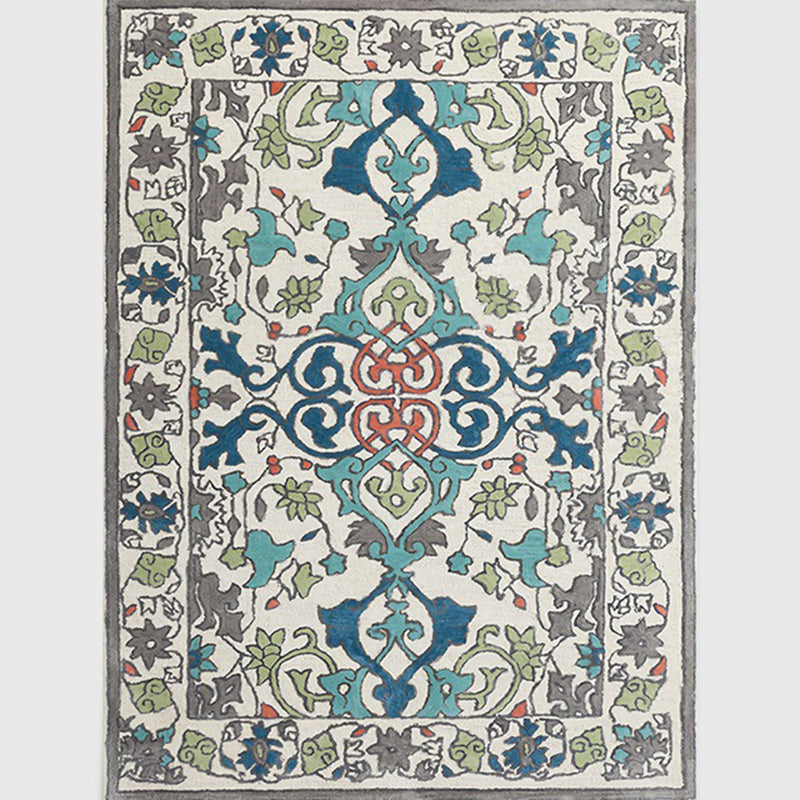 Moroccan Living Room Rug in Ivory Leaf Motif Print Carpet Polyester Anti-Slip Area Rug Clearhalo 'Area Rug' 'Moroccan' 'Rugs' Rug' 1516640