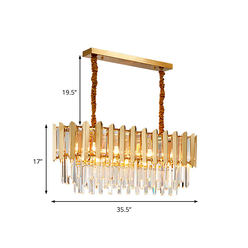 Vintage Style Linear Pendant Lamp Metal Multi Light Chandelier Hanging Light with Faceted Crystal in Brass Finish Clearhalo 'Ceiling Lights' 'Island Lights' Lighting' 151665