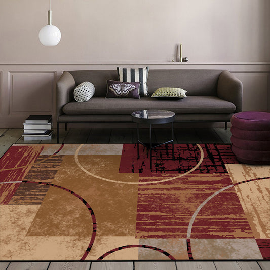 Nordic Modern Rug in Brown and Red Abstract Circle Rectangle Print Rug Polyester Washable Carpet for Home Decoration Clearhalo 'Area Rug' 'Modern' 'Rugs' Rug' 1516708