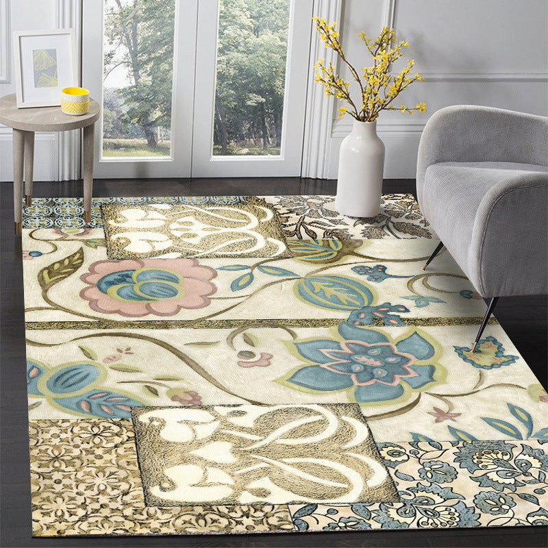 Eclectic Floral Leaf Rug in Cream Color Bohemian Rug Polyester Anti-Slip Rug for Living Room Clearhalo 'Area Rug' 'Bohemian' 'Rugs' Rug' 1516716