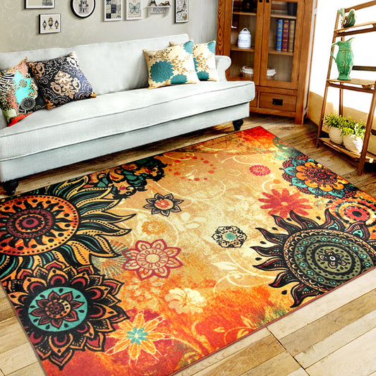 Eclectic Floral Leaf Circle Rug in Yellow Bohemian Rug Polyester Anti-Slip Rug for Living Room Yellow-Red Clearhalo 'Area Rug' 'Bohemian' 'Rugs' Rug' 1516722