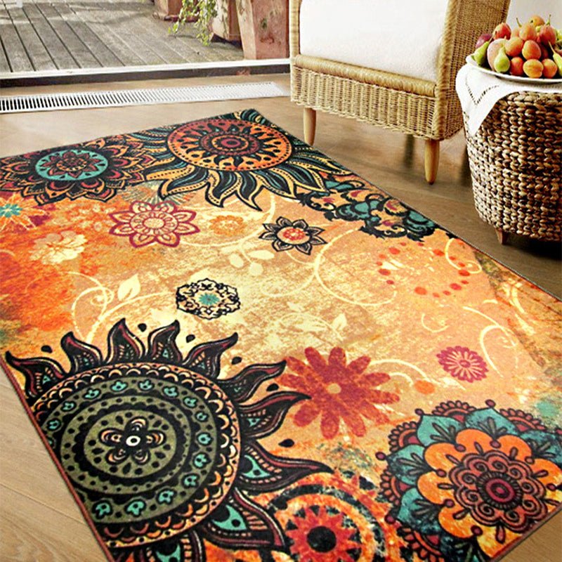 Eclectic Floral Leaf Circle Rug in Yellow Bohemian Rug Polyester Anti-Slip Rug for Living Room Clearhalo 'Area Rug' 'Bohemian' 'Rugs' Rug' 1516723
