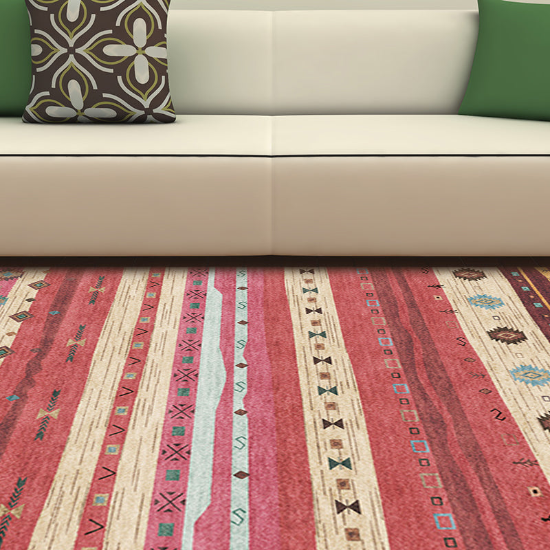 Funky Stripe Rectangle Diamond Rug in Red Bohemian Rug Polyester Non-Slip Backing Rug for Bedroom Clearhalo 'Area Rug' 'Bohemian' 'Rugs' Rug' 1516748