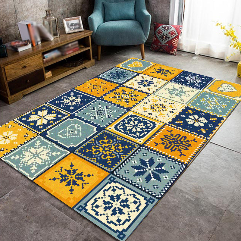 Moroccan Living Room Rug in Yellow and Blue Geometric Snowflake Dots Print Carpet Polyester Anti-Slip Area Rug Yellow Clearhalo 'Area Rug' 'Moroccan' 'Rugs' Rug' 1516783