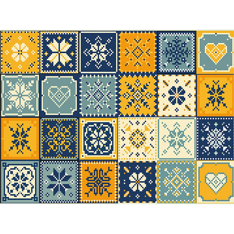Moroccan Living Room Rug in Yellow and Blue Geometric Snowflake Dots Print Carpet Polyester Anti-Slip Area Rug Clearhalo 'Area Rug' 'Moroccan' 'Rugs' Rug' 1516785