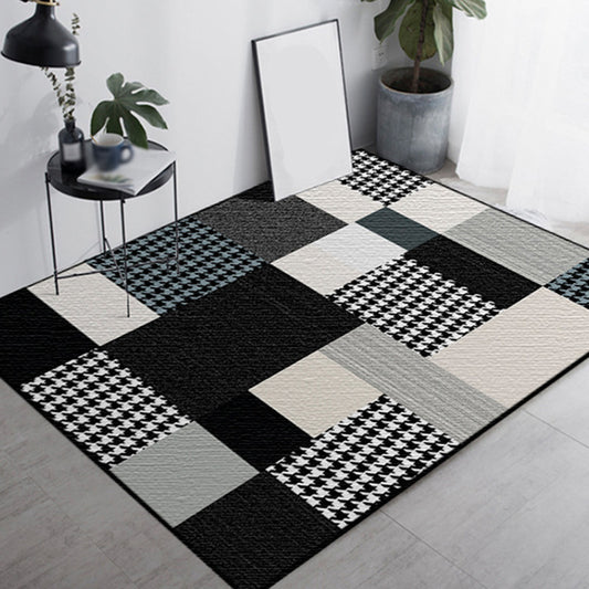Moroccan Living Room Rug in Black and White Houndstooth Rectangle Pattern Carpet Polyester Anti-Slip Area Rug Black Clearhalo 'Area Rug' 'Moroccan' 'Rugs' Rug' 1516790