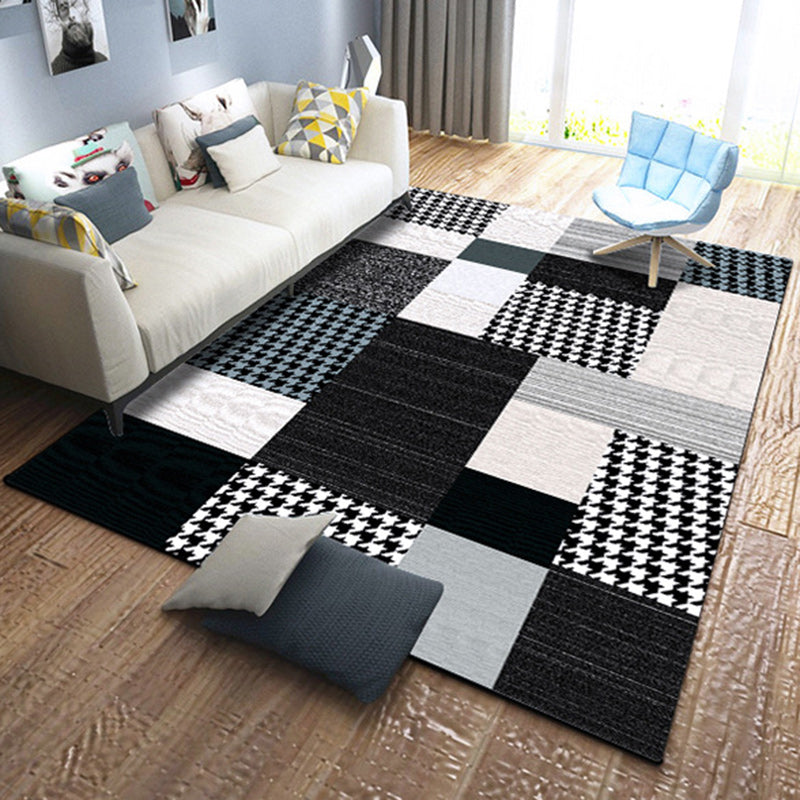 Moroccan Living Room Rug in Black and White Houndstooth Rectangle Pattern Carpet Polyester Anti-Slip Area Rug Clearhalo 'Area Rug' 'Moroccan' 'Rugs' Rug' 1516791