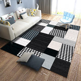 Moroccan Living Room Rug in Black and White Houndstooth Rectangle Pattern Carpet Polyester Anti-Slip Area Rug