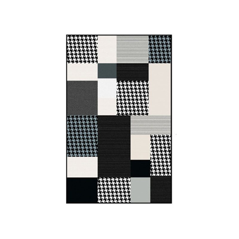 Moroccan Living Room Rug in Black and White Houndstooth Rectangle Pattern Carpet Polyester Anti-Slip Area Rug Clearhalo 'Area Rug' 'Moroccan' 'Rugs' Rug' 1516792