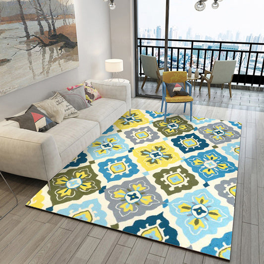 Colorful Moroccan Rug Polyester Flower Diamond Irregular Shape Print Area Rug for Home Decoration Yellow