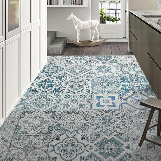 Moroccan Floral Motif Pattern Rug in White and Blue Polyester Carpet Anti-Slip Area Rug for Home Decoration Clearhalo 'Area Rug' 'Moroccan' 'Rugs' Rug' 1516875