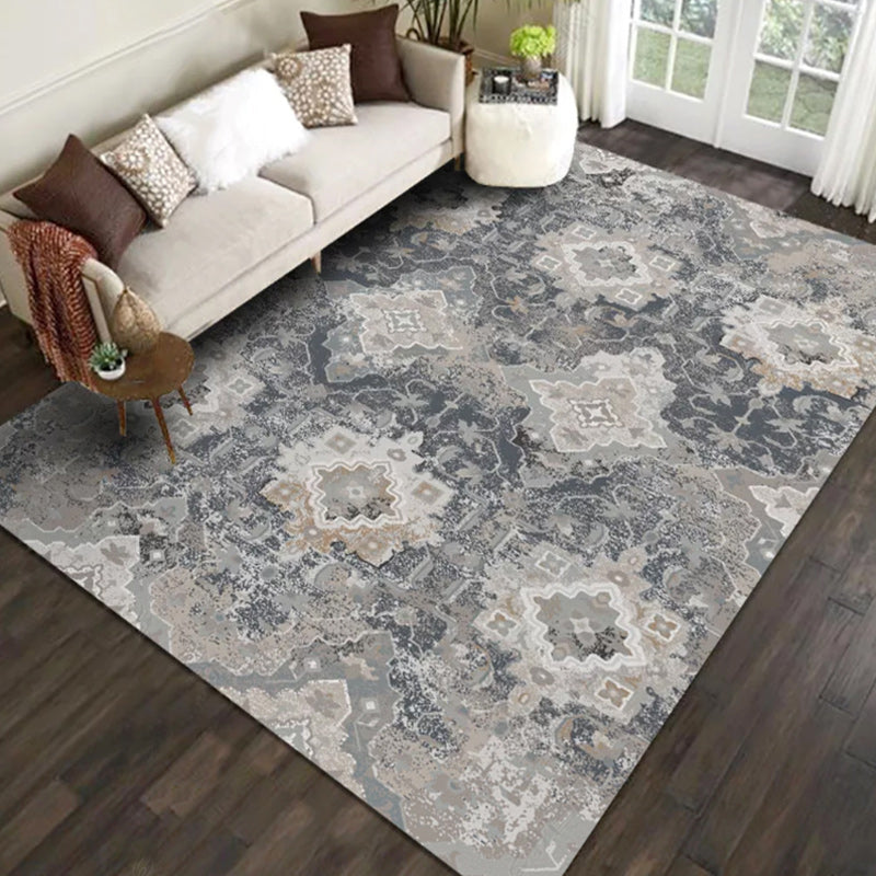 Grey Bedroom Rug Moroccan Motif Flower Pattern Rug Polyester Machine Washable Carpet Grey Clearhalo 'Area Rug' 'Moroccan' 'Rugs' Rug' 1516879