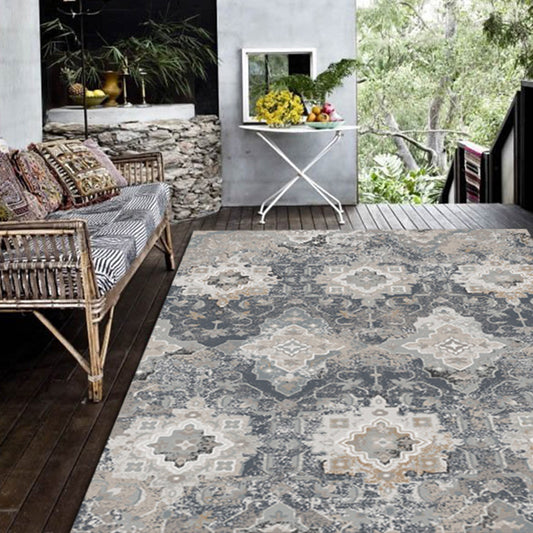 Grey Bedroom Rug Moroccan Motif Flower Pattern Rug Polyester Machine Washable Carpet Clearhalo 'Area Rug' 'Moroccan' 'Rugs' Rug' 1516880