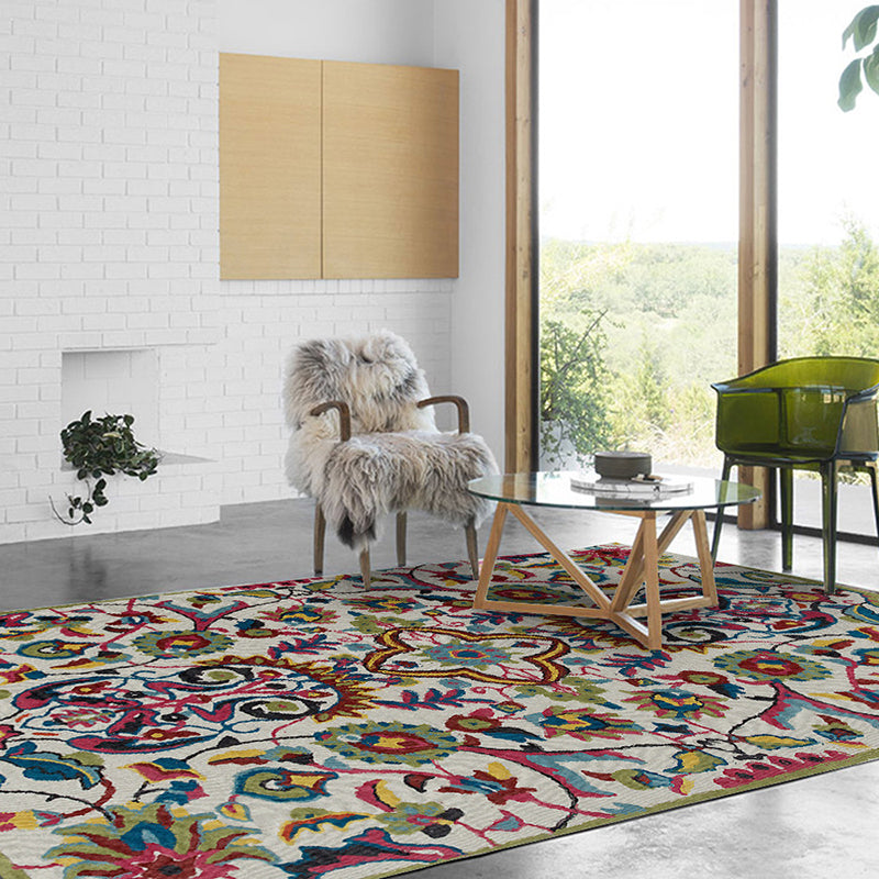 White Moroccan Rug Polyester Flower Leaf Pattern Area Rug Anti-Slip Backing Carpet for Home Decoration Clearhalo 'Area Rug' 'Moroccan' 'Rugs' Rug' 1516894