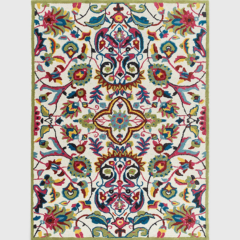 White Moroccan Rug Polyester Flower Leaf Pattern Area Rug Anti-Slip Backing Carpet for Home Decoration Clearhalo 'Area Rug' 'Moroccan' 'Rugs' Rug' 1516895